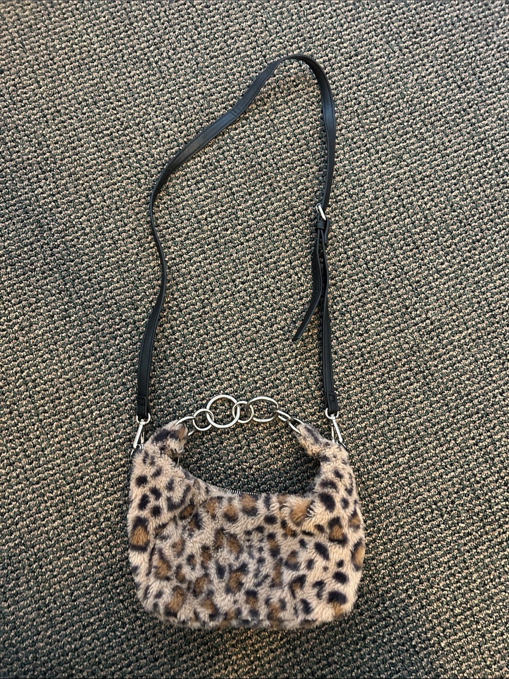 wild fable Leopard-Print Faux Fur Crossbody Bag with Black Strap